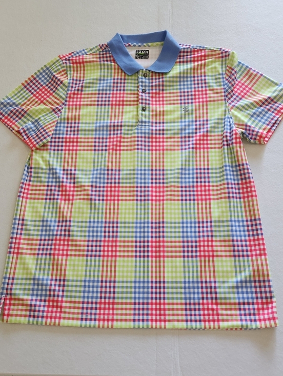 Izod Other - Izod Multicolor Plaid Golf Polo with Light Blue Collar Size Xlarge